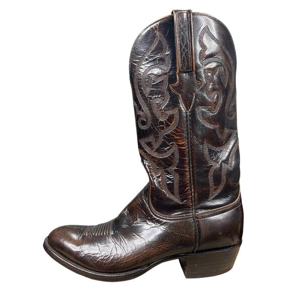 Vintage Lucchese Men’s Brown Leather Glossy Cowboy Boot Size US 8.5 D main image 11